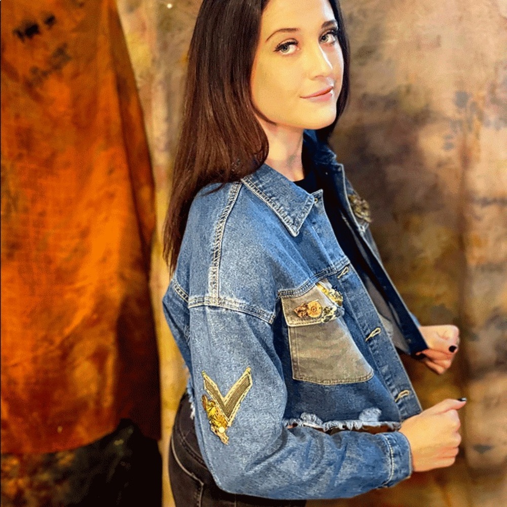 HP 🎉Marine/Camo Embroidered Denim Jacket